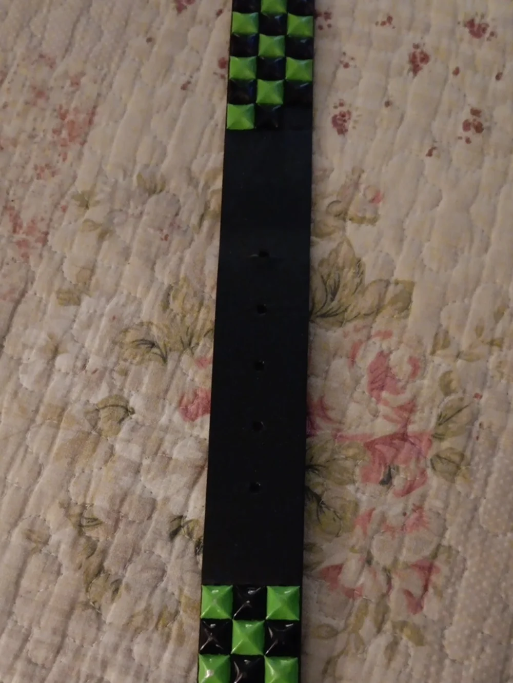 Black Leather Studded Belt with Green Pyramid Studs - Hot Topic